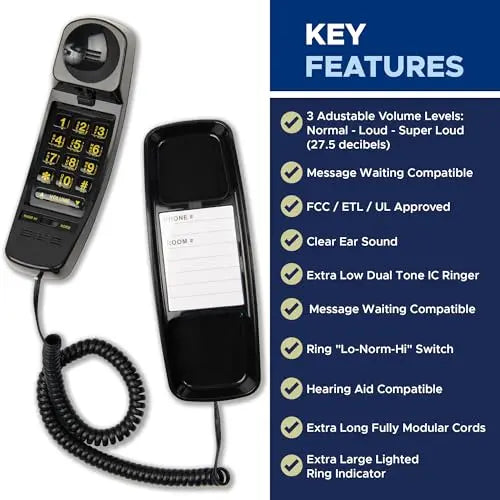 Med-Pat T-4 Trimline Telephone — Corded Amplified Phone, Wall-Mountable & Hearing Aid Compatible for Seniors - Trending Wellness Store