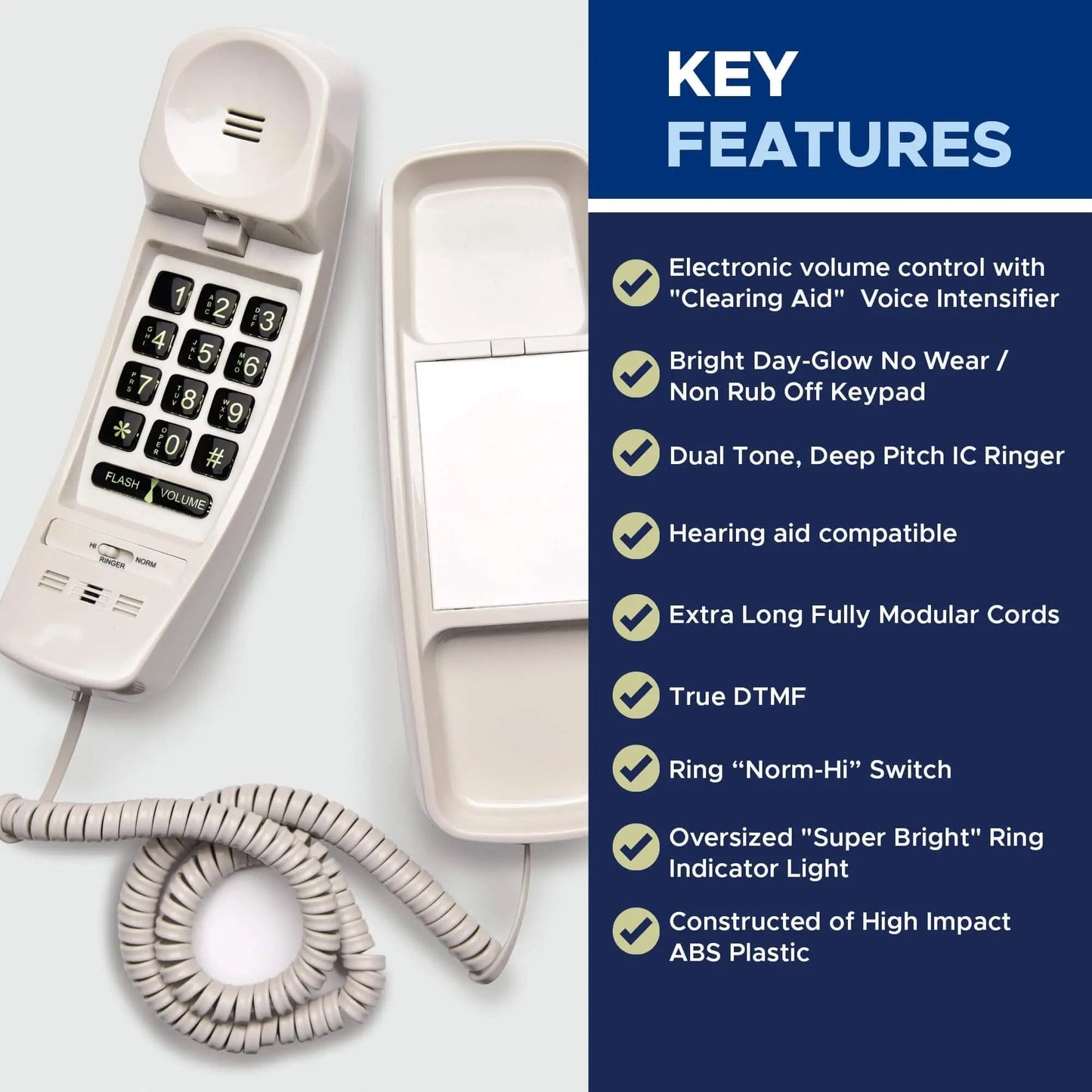 Med-Pat T1C Sleek Trimline Corded Telephone – Dove Gray | Wall-Mountable, Hearing Aid Compatible, Ring/In-Use Light - Trending Wellness Store