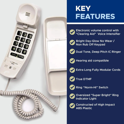 Med-Pat T1C Sleek Trimline Corded Telephone – Dove Gray | Wall-Mountable, Hearing Aid Compatible, Ring/In-Use Light - Trending Wellness Store