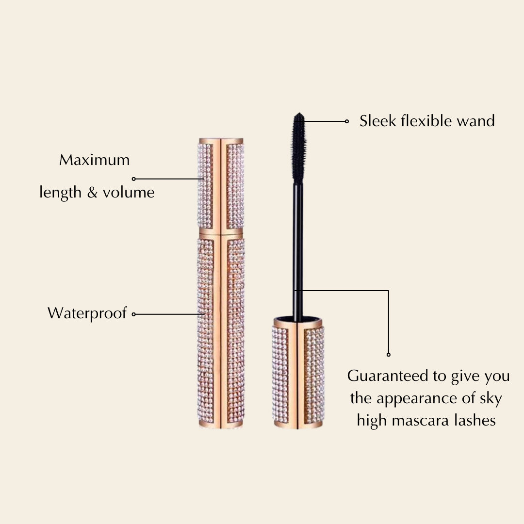 Mega Volume Vegan Mascara Black and Blue – Smudge-Proof with Handmade Diamond Case - Trending Wellness Store