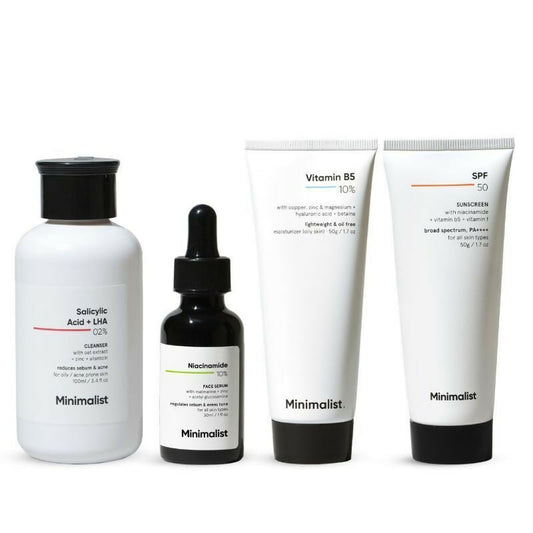 Minimalist Daily Skincare Routine CSMS (Cleanser, Serum, Moisturizer, Sunscreen) Combo For Oily & Acne Prone Skin - Trending Wellness Store