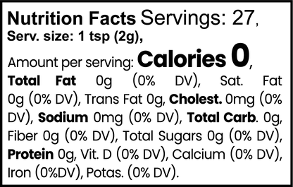 Nutrition facts label with serving size, calories, and various nutrients per serving.