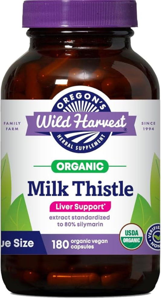 Oregon's Wild Harvest Milk Thistle Organic - 180 Vegan Capsules - Non-GMO Herbal Supplement for Liver Support & Detoxification - Trending Wellness Store