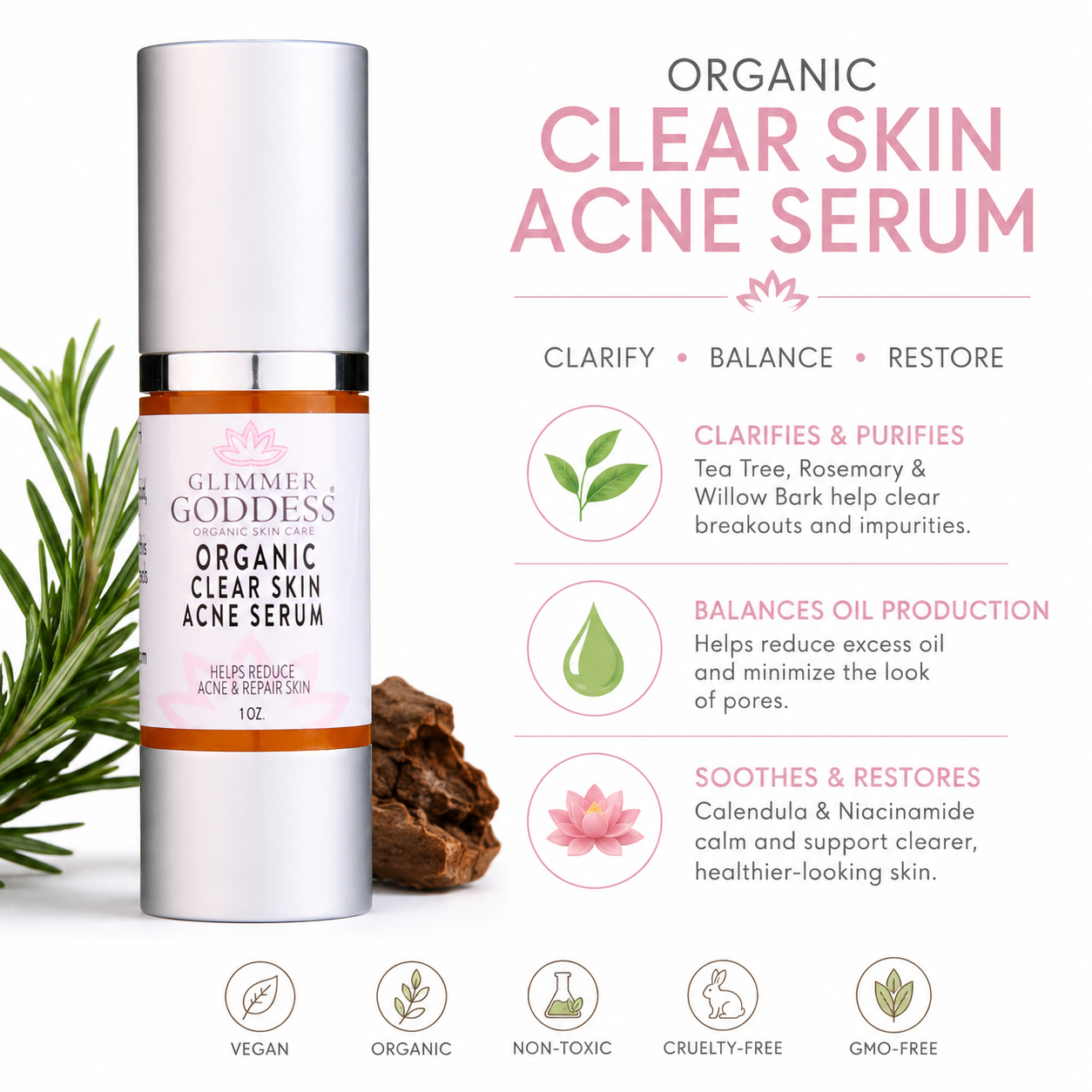 Organic Acne Serum – Oil Control & Pore Clearing Treatment - Trending Wellness Store