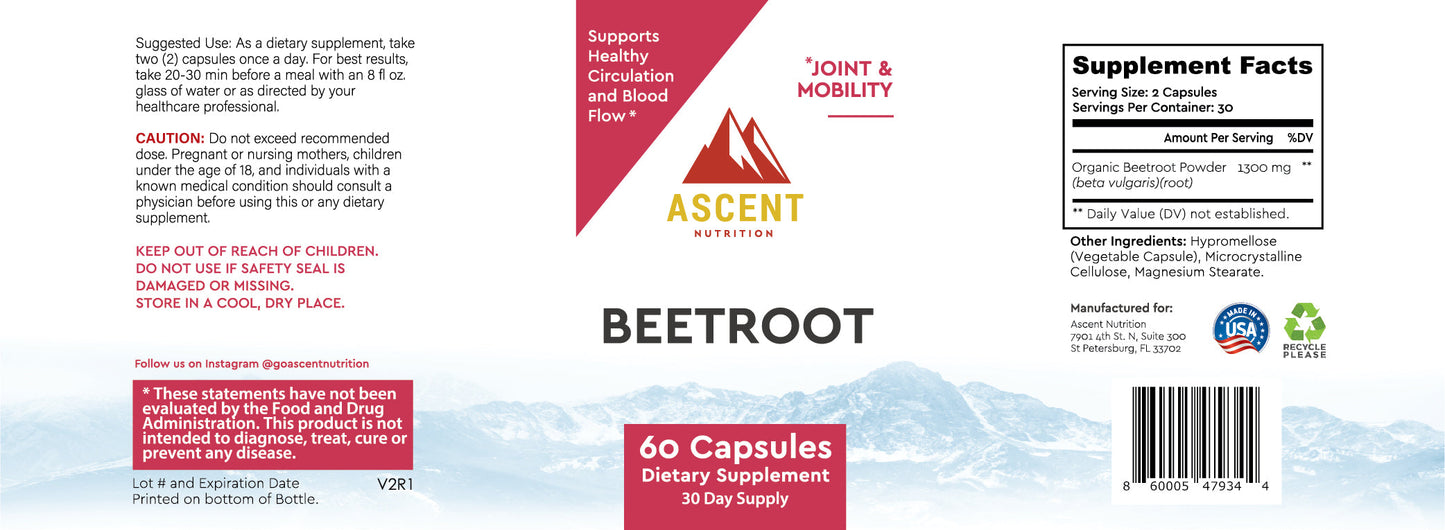 Organic Beetroot, 60 Capsules, 1300 mg - Trending Wellness Store