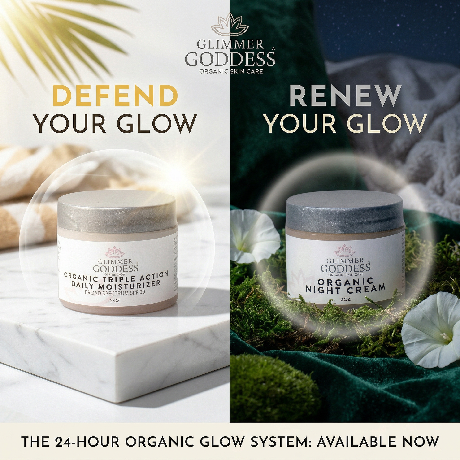 Organic Day & Night Duo – Triple Action SPF 30 Moisturizer + Skin Renewal Night Cream Bundle - Trending Wellness Store