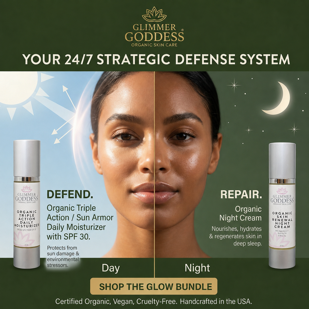 Organic Day & Night Duo – Triple Action SPF 30 Moisturizer + Skin Renewal Night Cream Bundle - Trending Wellness Store