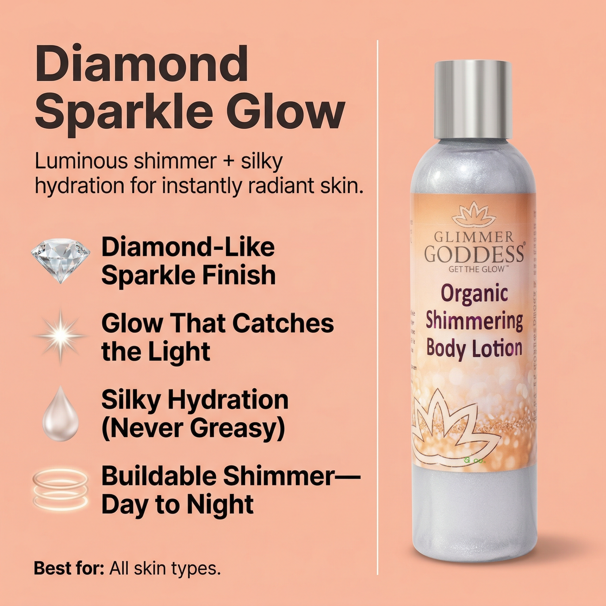 Organic Diamond Shimmer Body Lotion – Buildable Luminous Glow - Trending Wellness Store