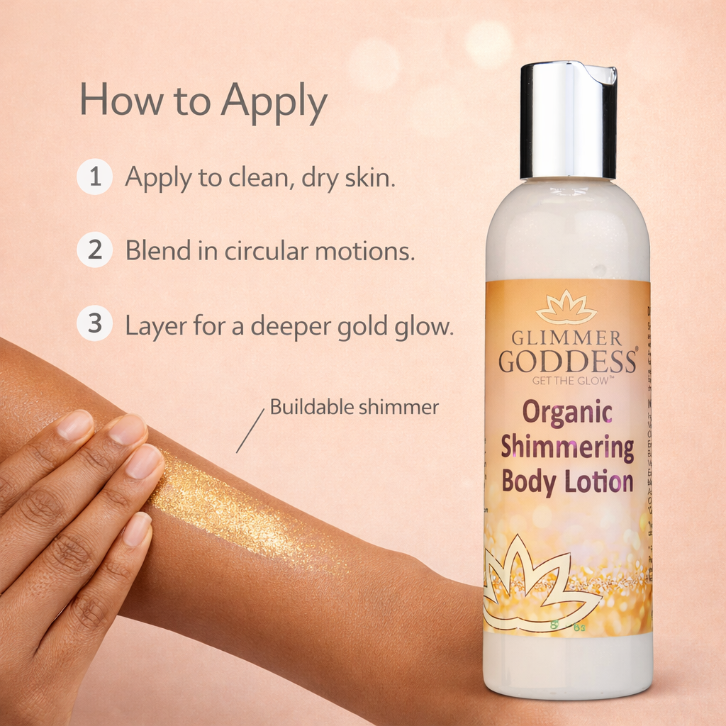Organic Gold Shimmer Body Lotion – Buildable Luminous Glow - Trending Wellness Store