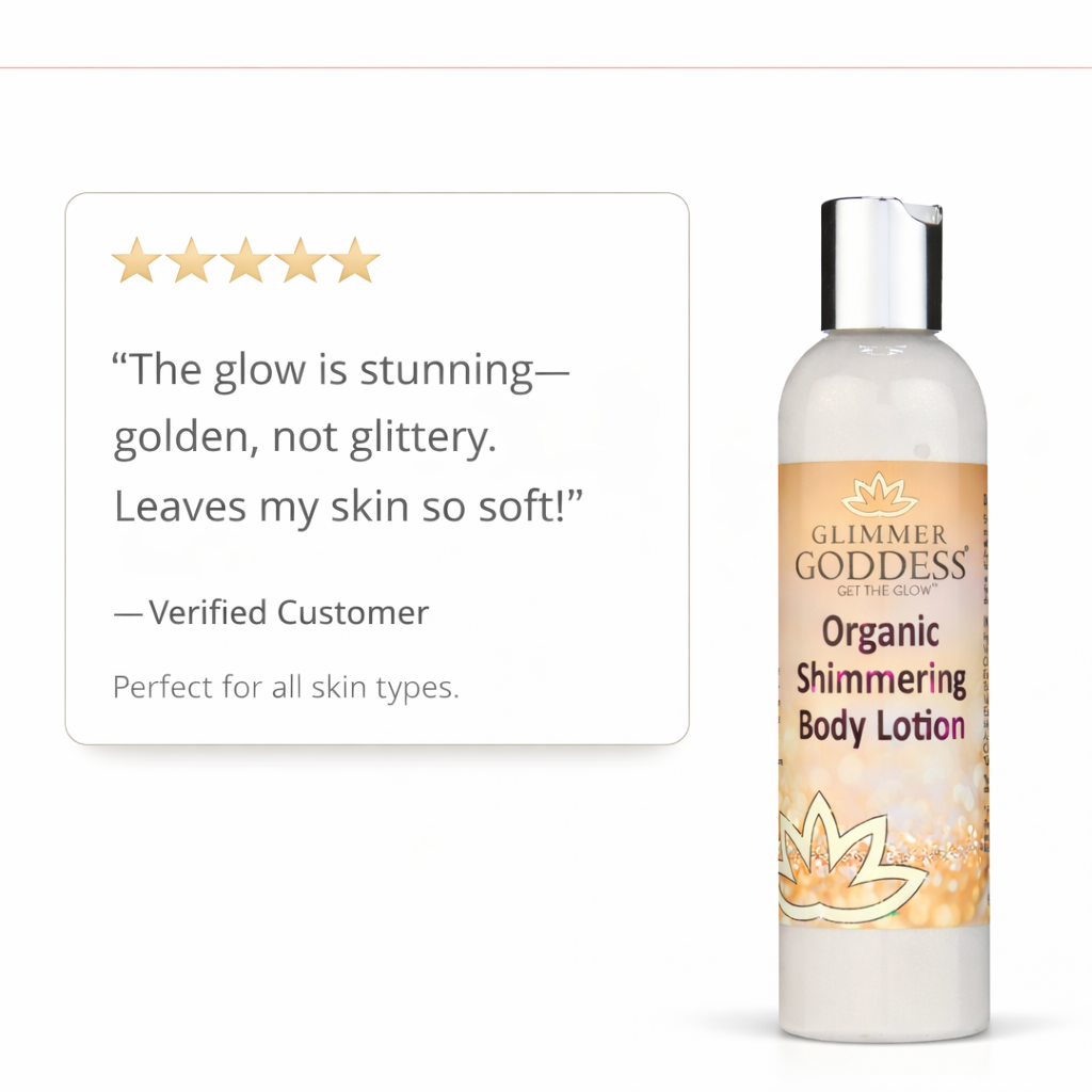 Organic Gold Shimmer Body Lotion – Buildable Luminous Glow - Trending Wellness Store
