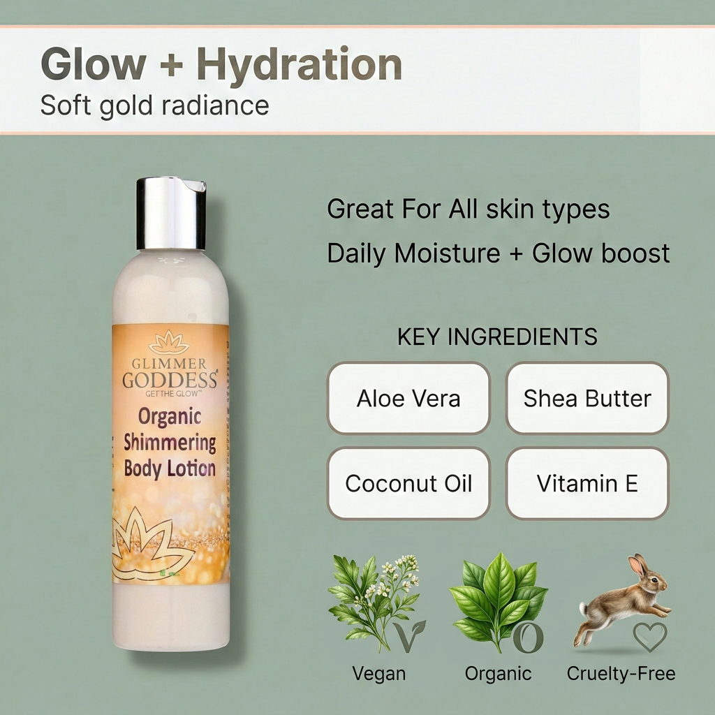 Organic Gold Shimmer Body Lotion – Buildable Luminous Glow - Trending Wellness Store