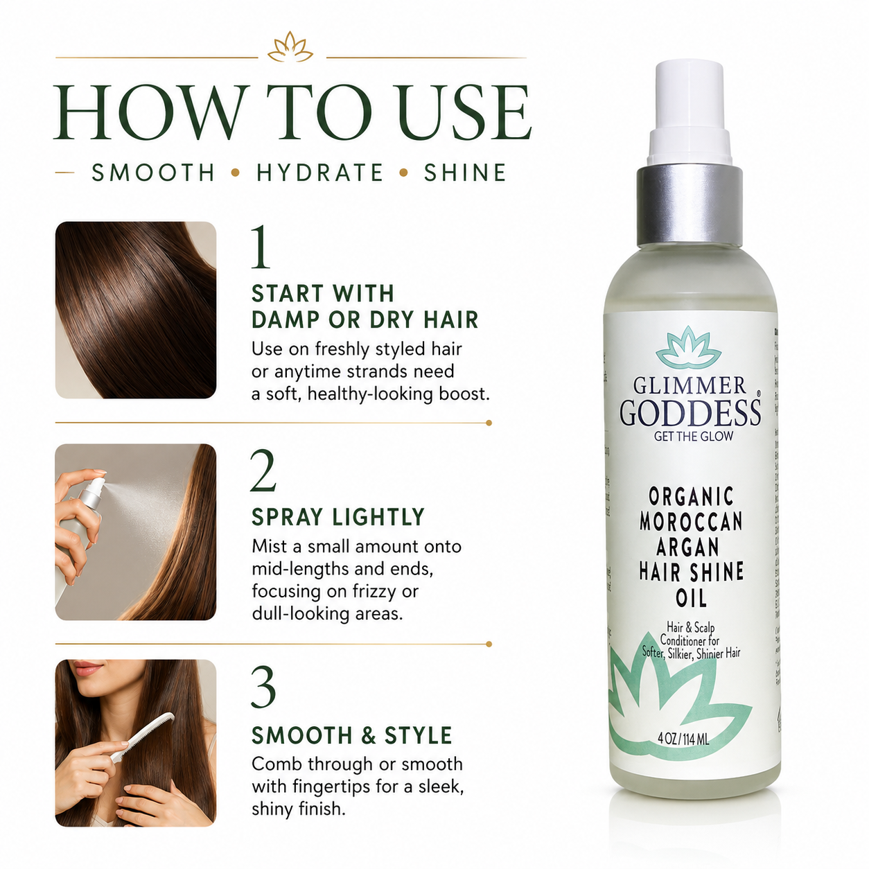 Organic Hair Shine Spray – Frizz Control & Hydrating - Trending Wellness Store