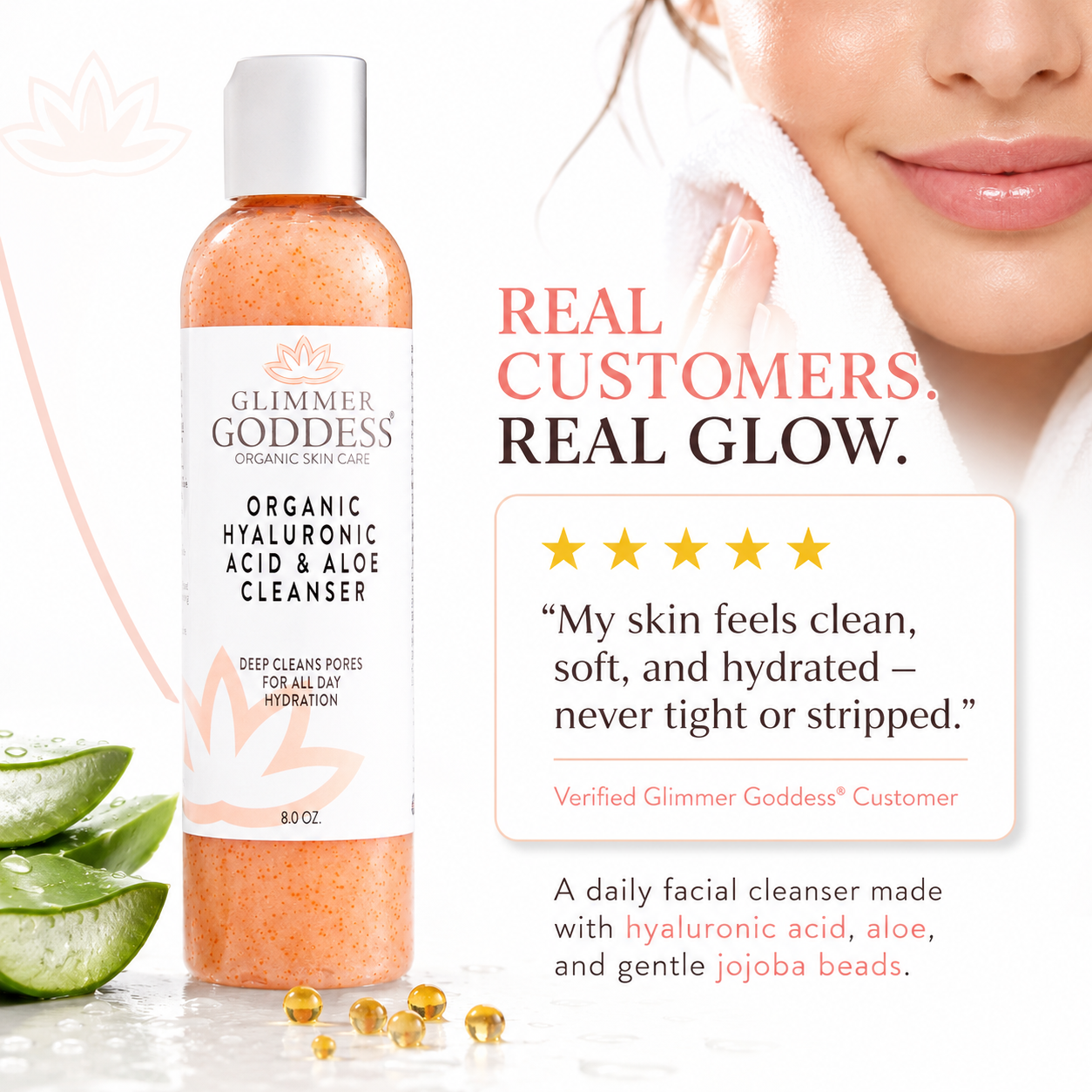 Organic Hydrating Facial Cleanser with Exfoliating Jojoba Beads – 8 oz - Trending Wellness Store