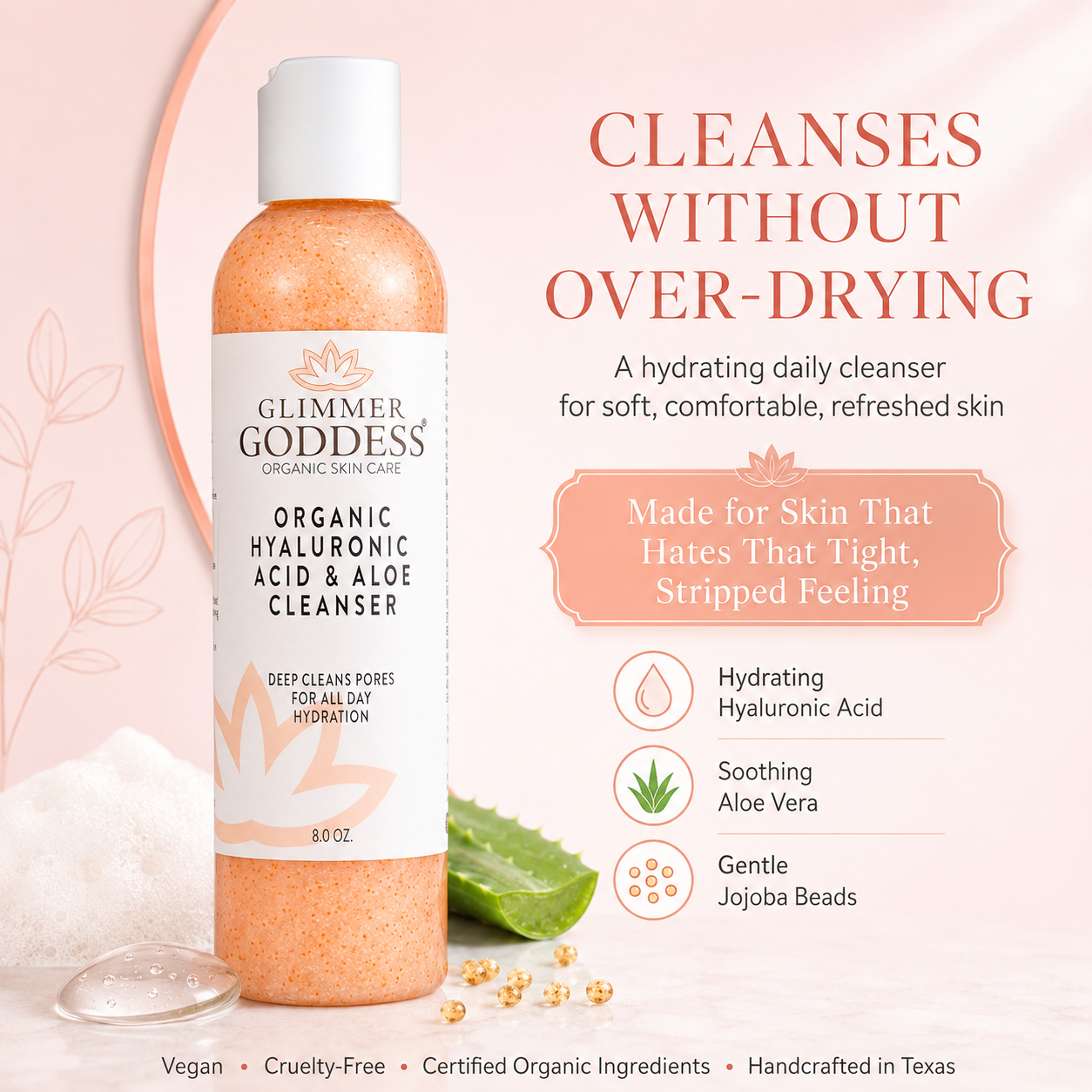 Organic Hydrating Facial Cleanser with Exfoliating Jojoba Beads – 8 oz - Trending Wellness Store