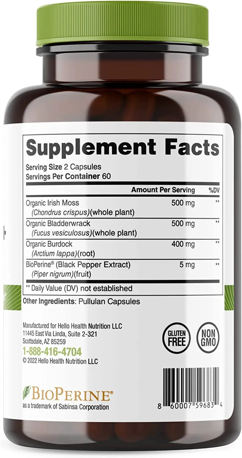 Organic Irish Sea Moss, Organic Bladderwrack, Organic Burdock & Bioperine capsules - Trending Wellness Store