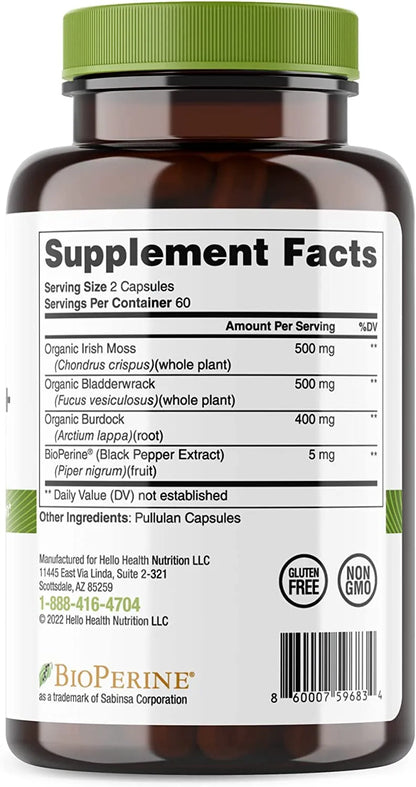 Organic Irish Sea Moss, Organic Bladderwrack, Organic Burdock & Bioperine capsules - Trending Wellness Store