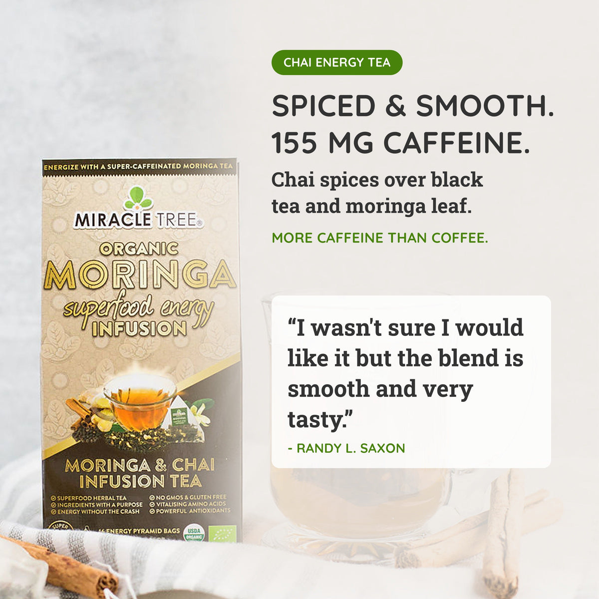 Organic Moringa Energy Tea - Chai Spice - Natural Coffee Alternative - Trending Wellness Store