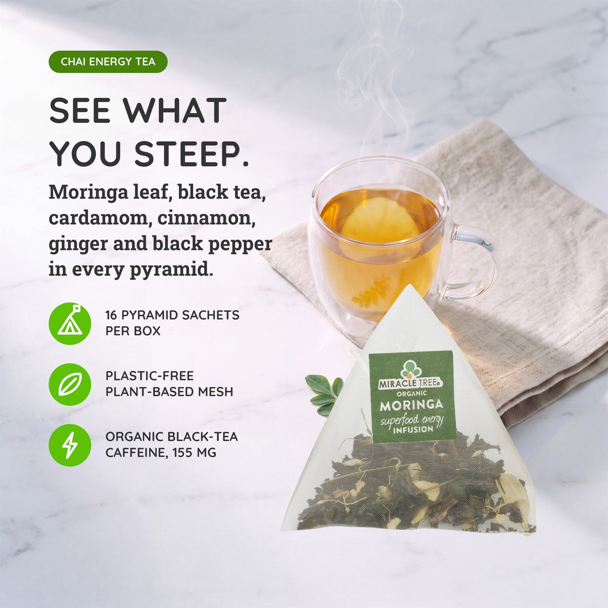 Organic Moringa Energy Tea - Chai Spice - Natural Coffee Alternative - Trending Wellness Store