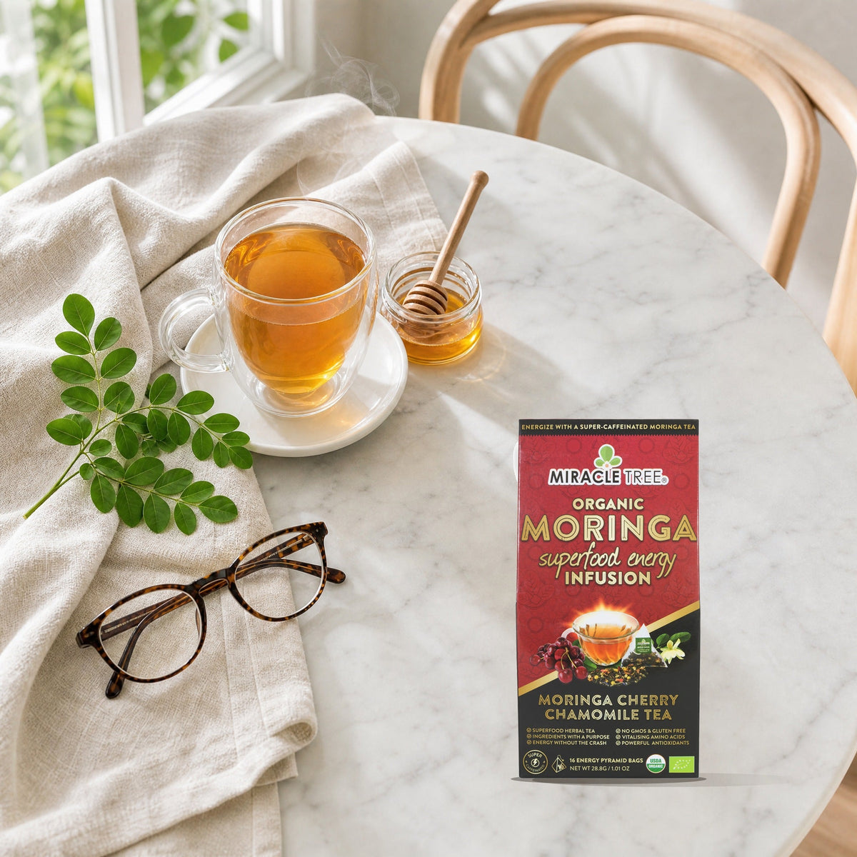 Organic Moringa Energy Tea - Cherry Chamomile - Natural Coffee Alternative - Trending Wellness Store