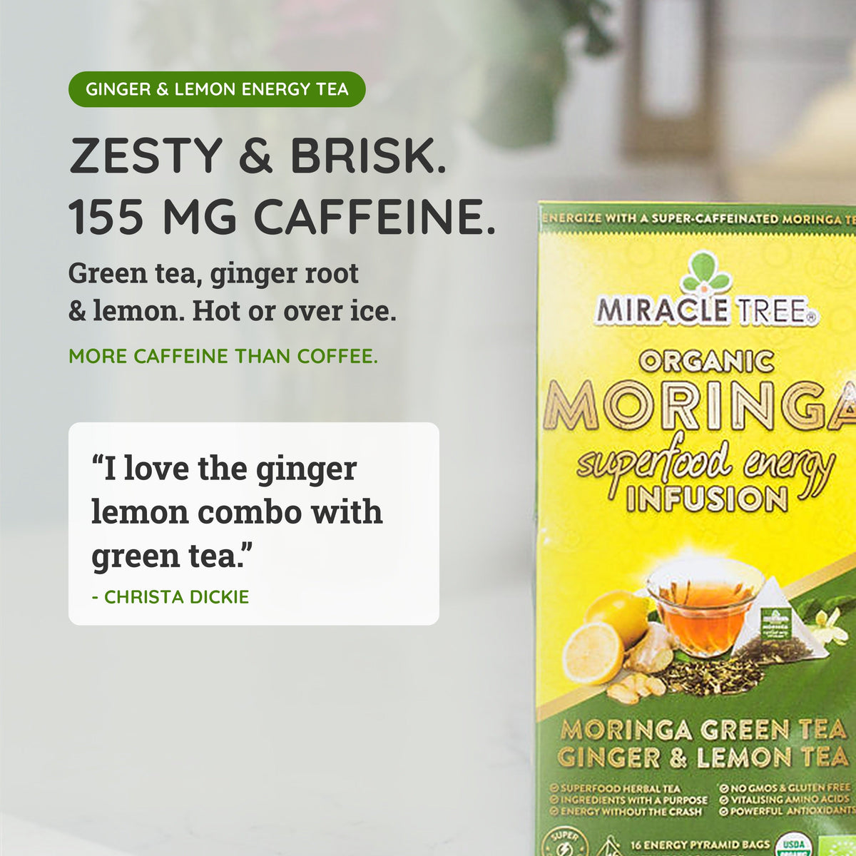 Organic Moringa Energy Tea - Ginger Lemon - Natural Coffee Alternative - Trending Wellness Store
