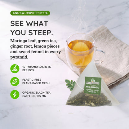 Organic Moringa Energy Tea - Ginger Lemon - Natural Coffee Alternative - Trending Wellness Store