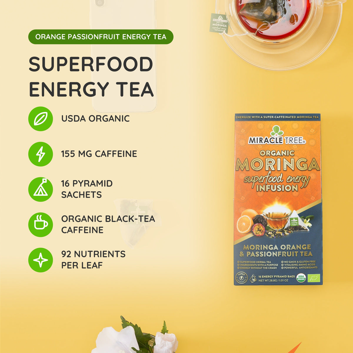 Organic Moringa Energy Tea - Orange Passionfruit - Natural Coffee Alternative - Trending Wellness Store