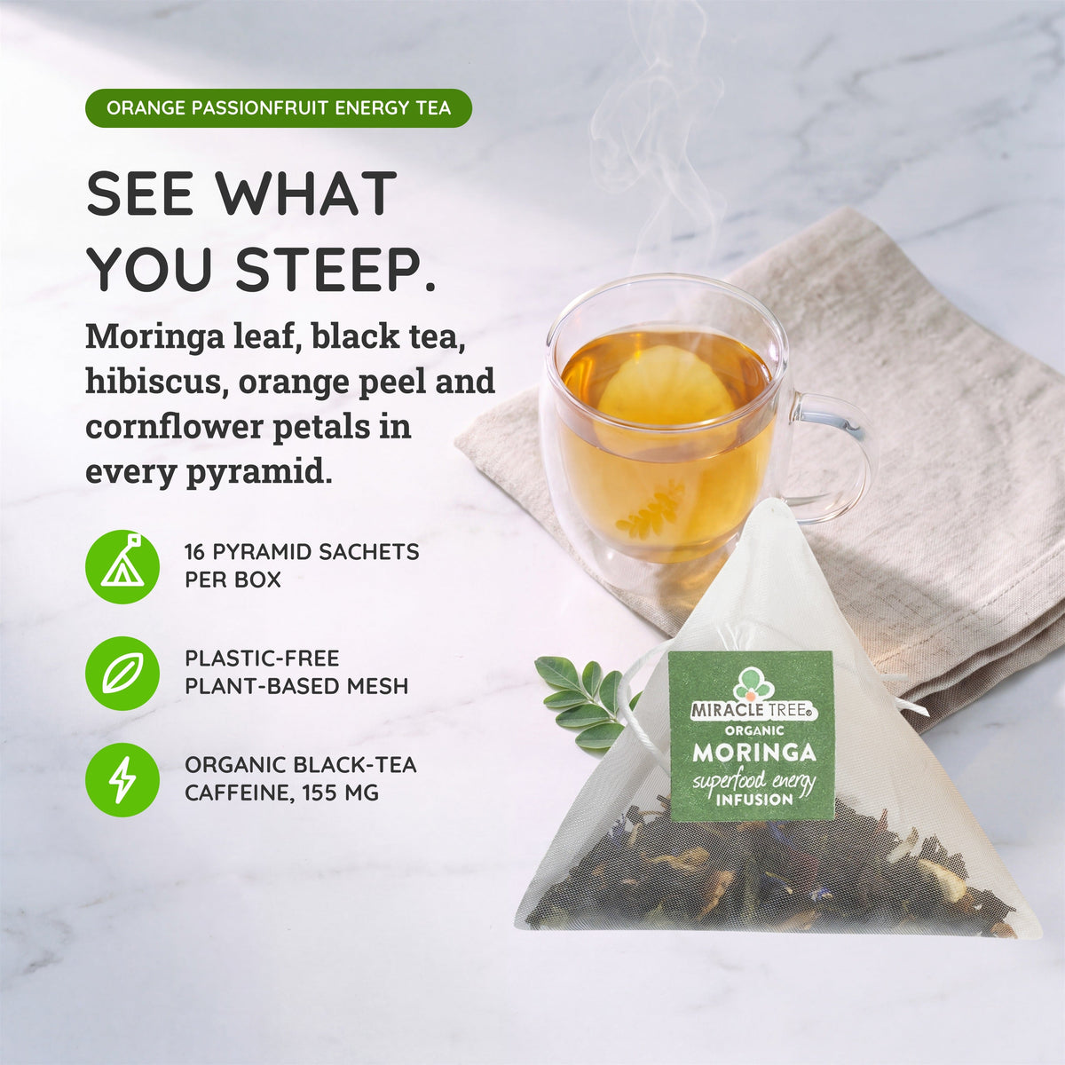 Organic Moringa Energy Tea - Orange Passionfruit - Natural Coffee Alternative - Trending Wellness Store