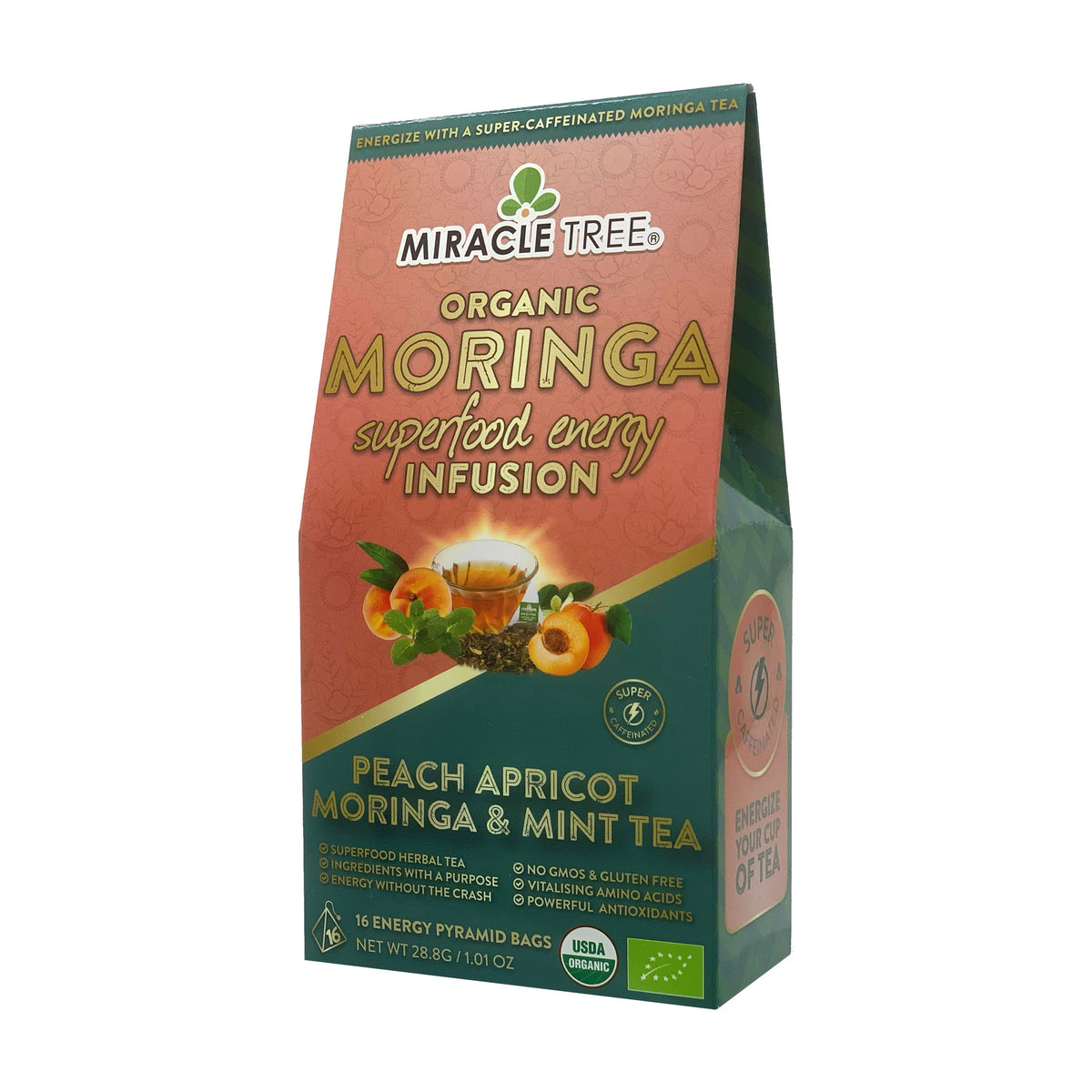 Organic Moringa Energy Tea - Peach Mint Apricot - Natural Coffee Alternative - Trending Wellness Store