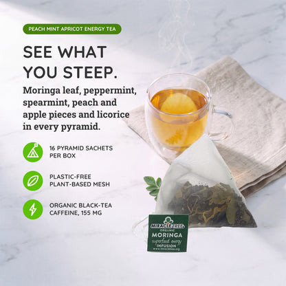 Organic Moringa Energy Tea - Peach Mint Apricot - Natural Coffee Alternative - Trending Wellness Store