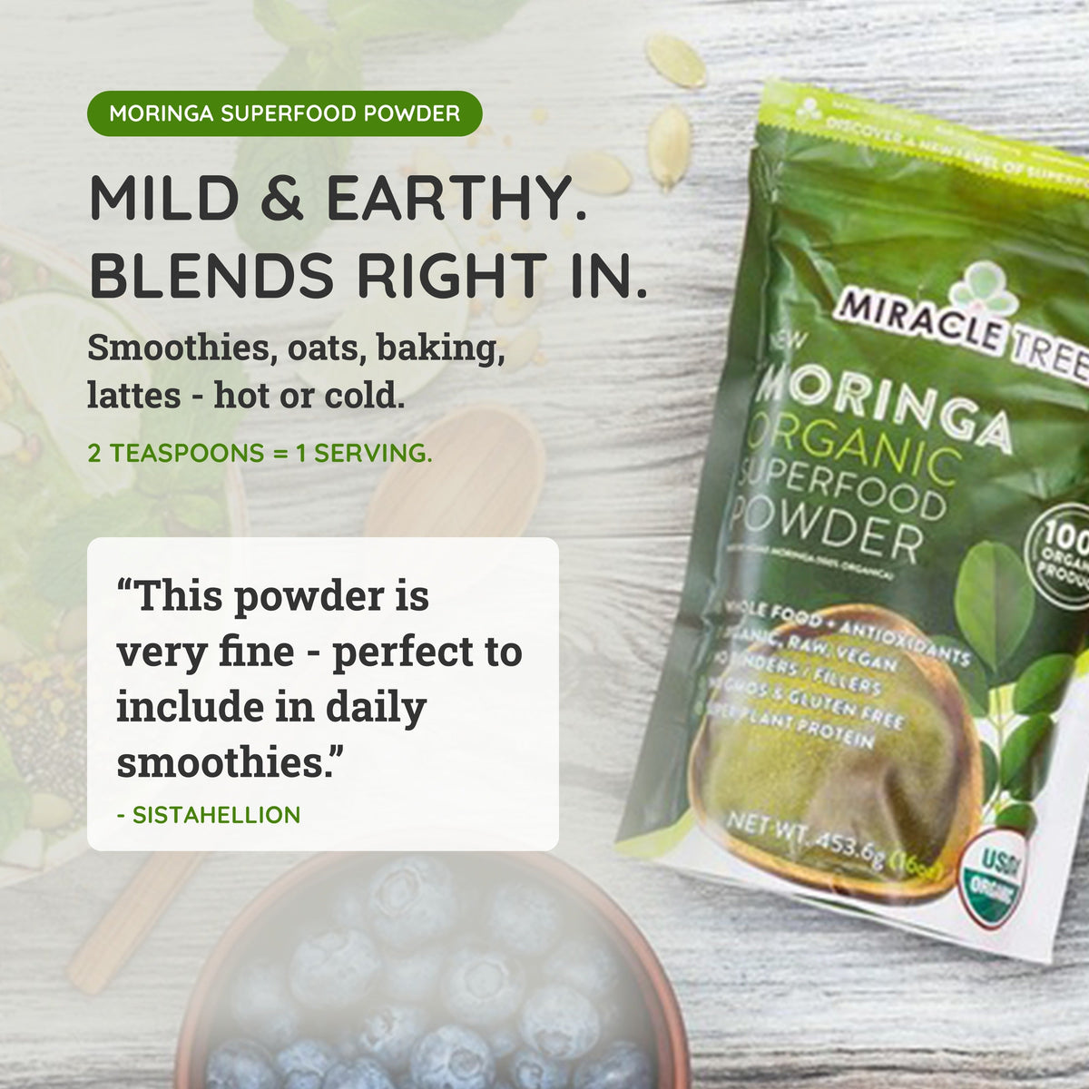 Organic Moringa Powder - 16oz Pouch - Trending Wellness Store