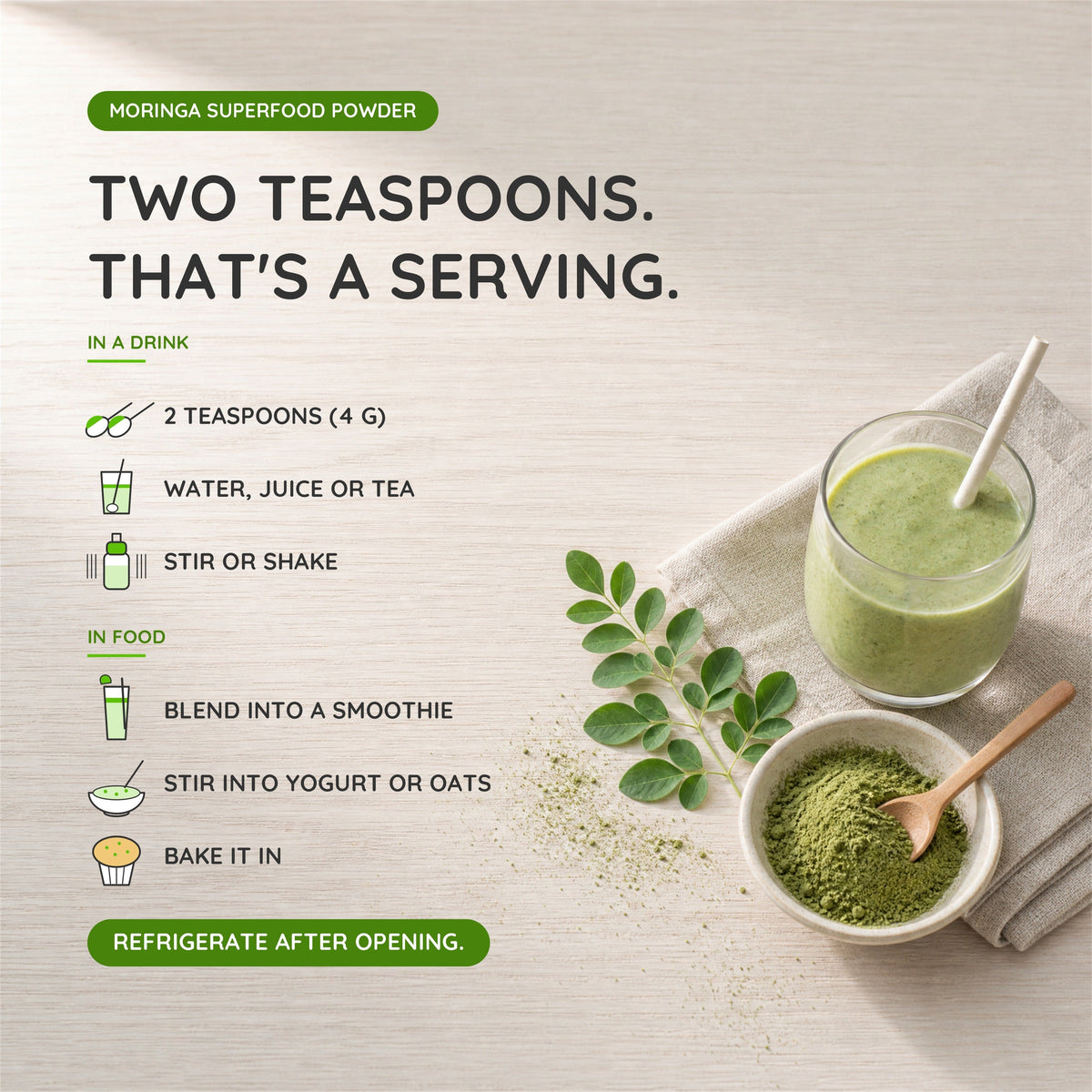 Organic Moringa Powder - 16oz Pouch - Trending Wellness Store
