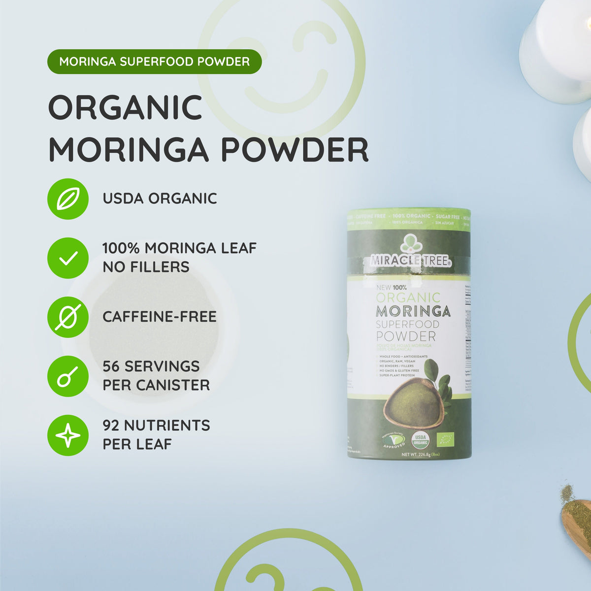 Organic Moringa Powder - 8oz Canister - Trending Wellness Store