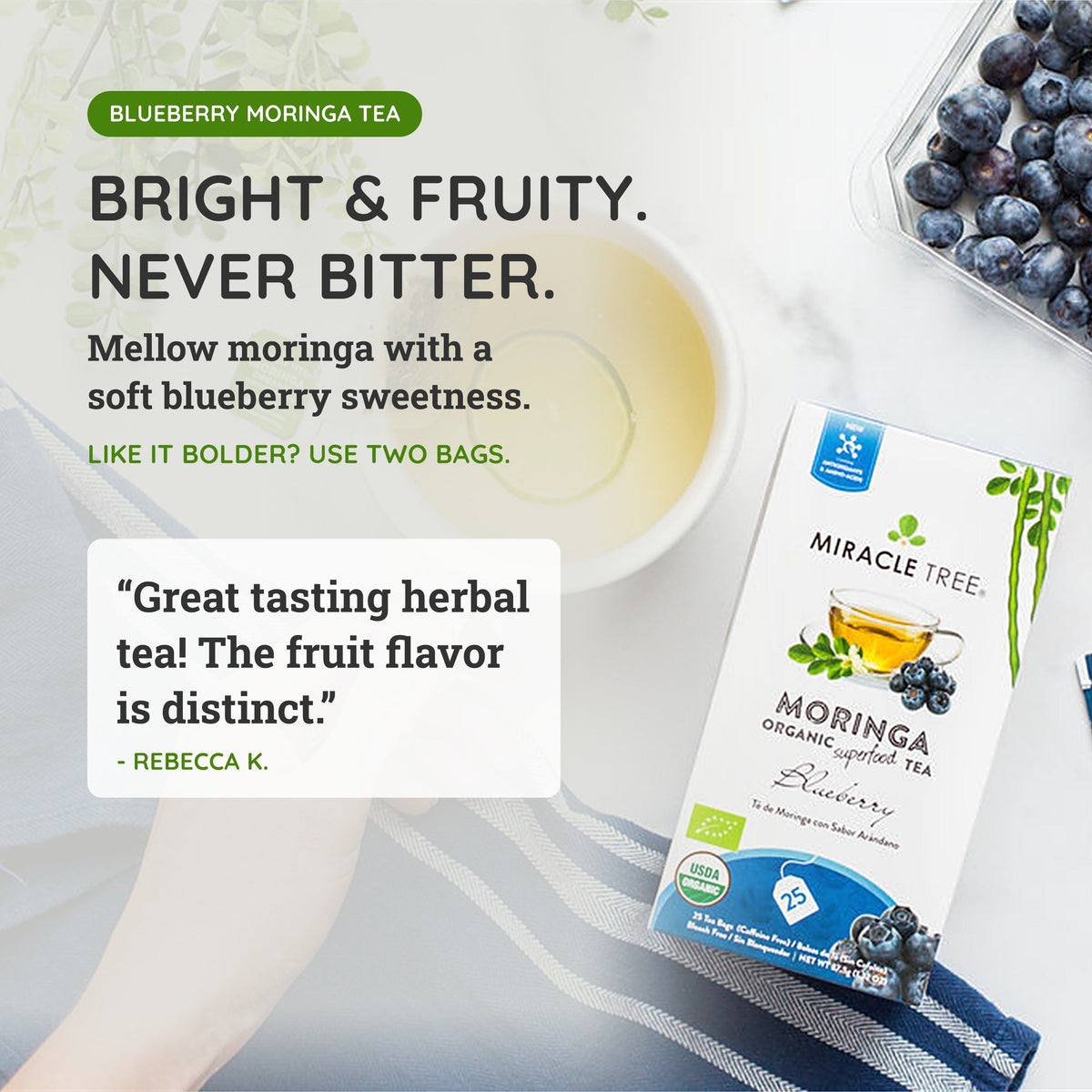 Organic Moringa Tea - Blueberry - Caffeine-Free Herbal Tea - Trending Wellness Store