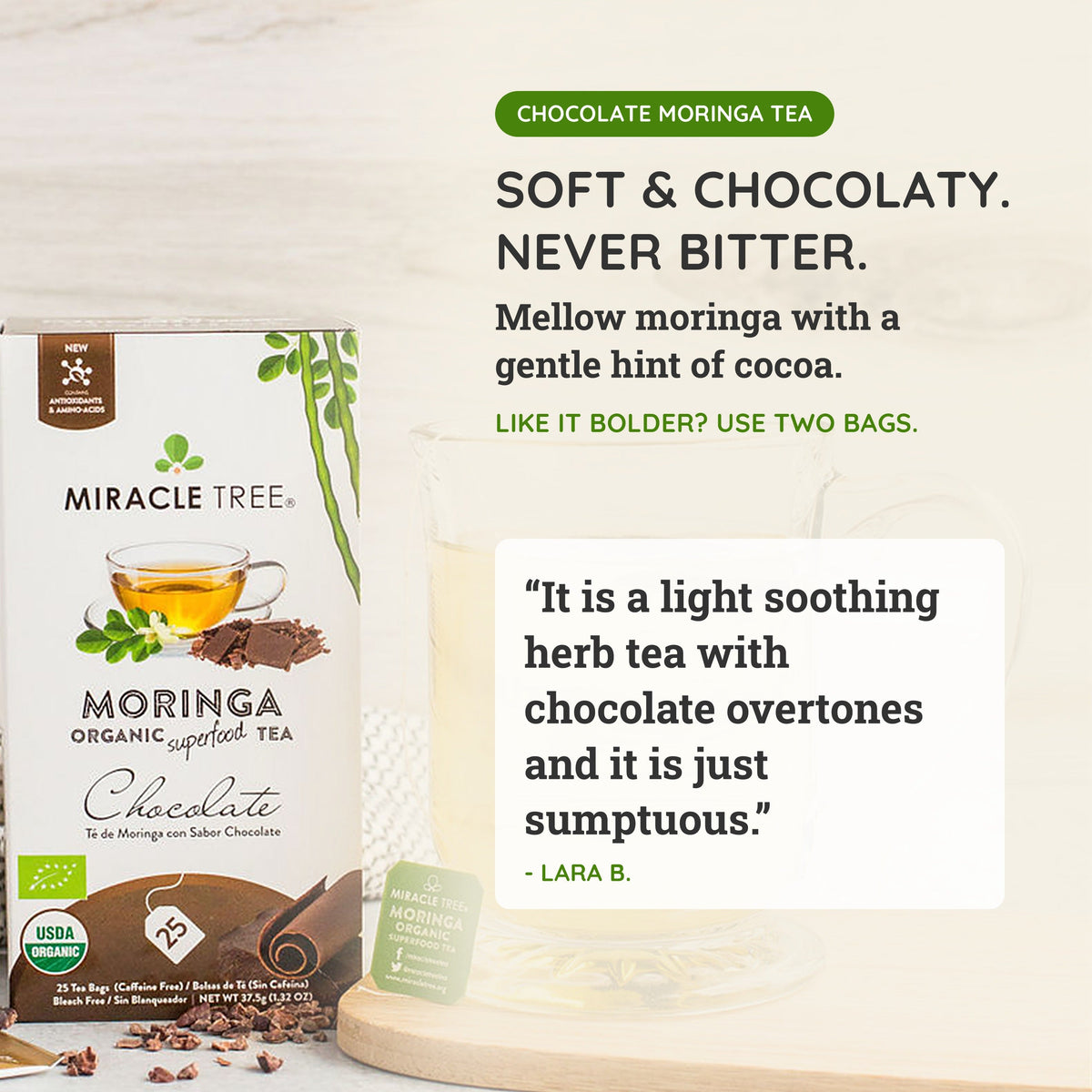 Organic Moringa Tea - Chocolate - Caffeine-Free Herbal Tea - Trending Wellness Store