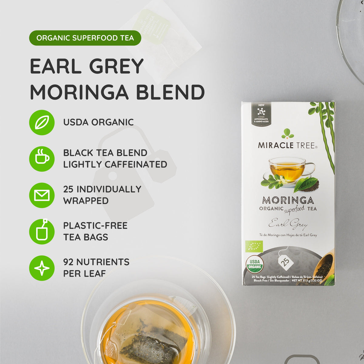 Organic Moringa Tea - Earl Grey - Lightly Caffeinated Herbal Tea - Trending Wellness Store