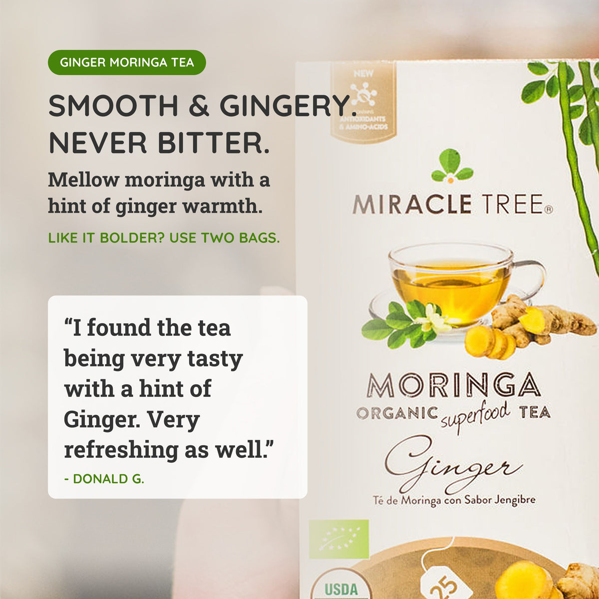 Organic Moringa Tea - Ginger - Caffeine-Free Herbal Tea - Trending Wellness Store