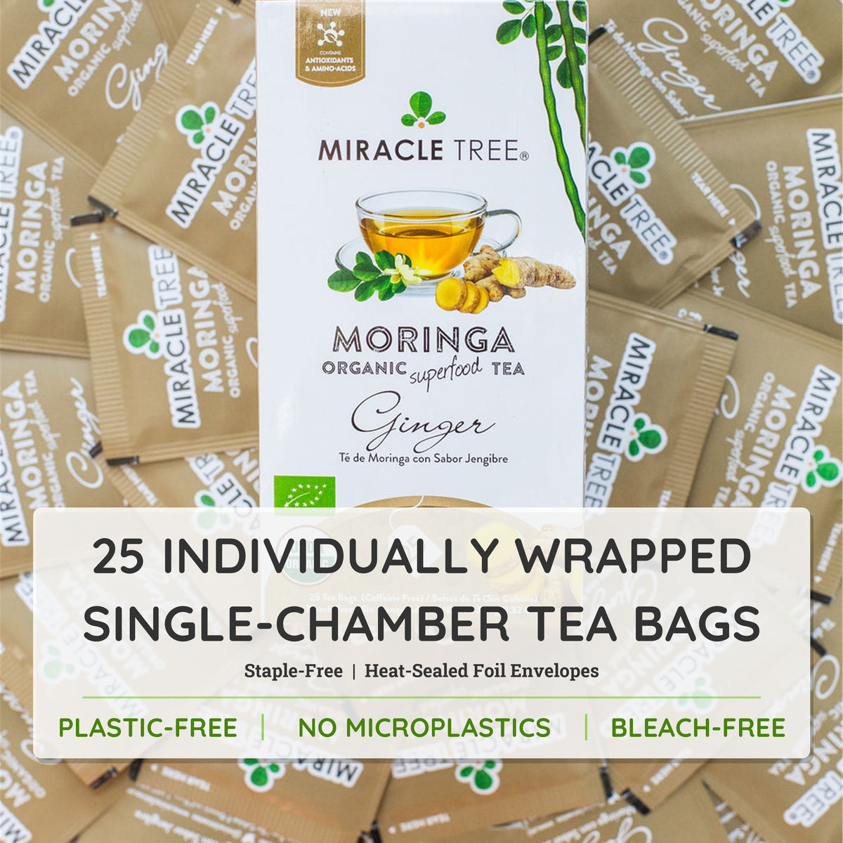 Organic Moringa Tea - Ginger - Caffeine-Free Herbal Tea - Trending Wellness Store