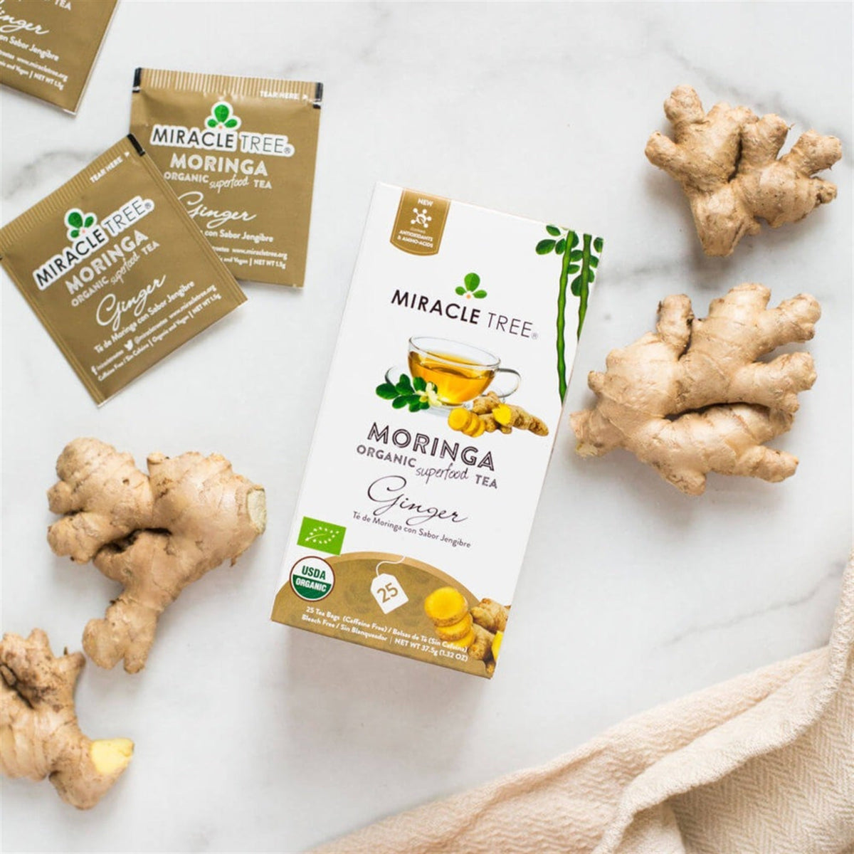 Organic Moringa Tea - Ginger - Caffeine-Free Herbal Tea - Trending Wellness Store