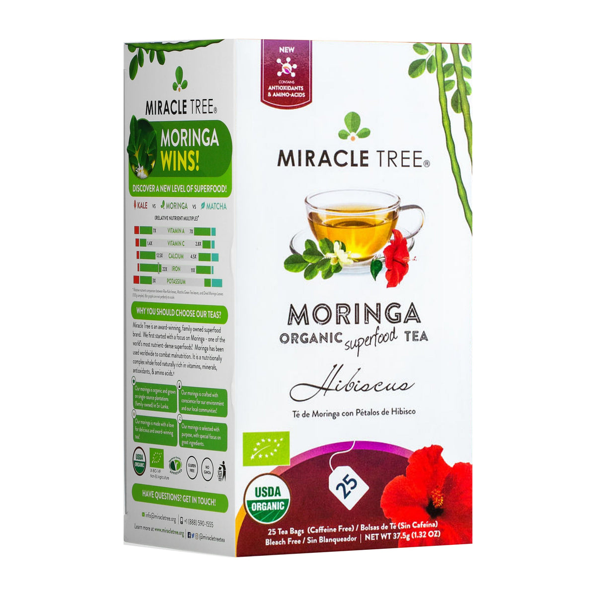 Organic Moringa Tea - Hibiscus - Caffeine-Free Herbal Tea - Trending Wellness Store