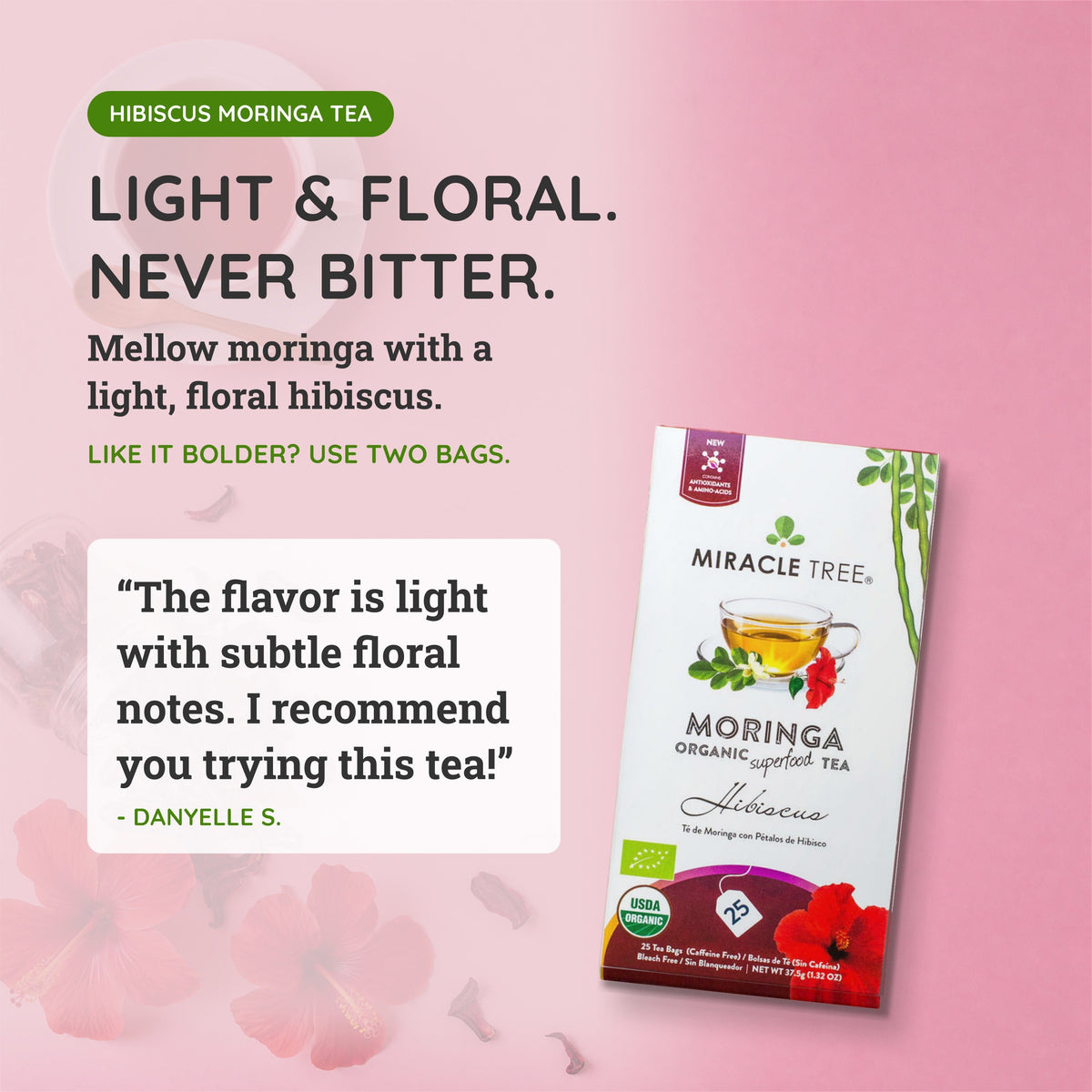 Organic Moringa Tea - Hibiscus - Caffeine-Free Herbal Tea - Trending Wellness Store