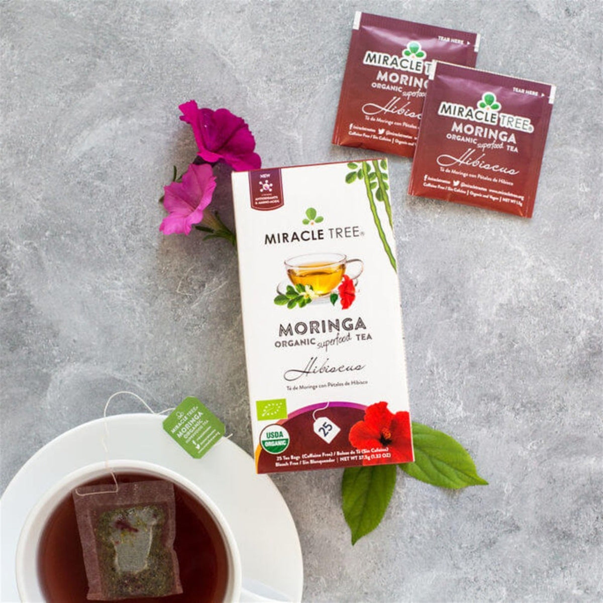 Organic Moringa Tea - Hibiscus - Caffeine-Free Herbal Tea - Trending Wellness Store