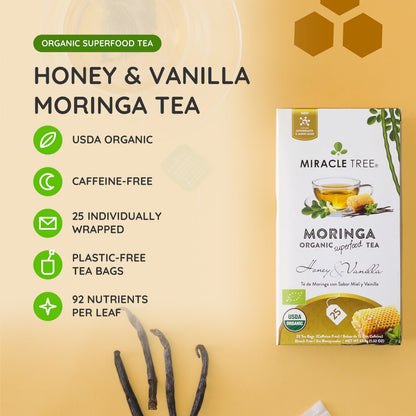 Organic Moringa Tea - Honey & Vanilla - Caffeine-Free Herbal Tea - Trending Wellness Store
