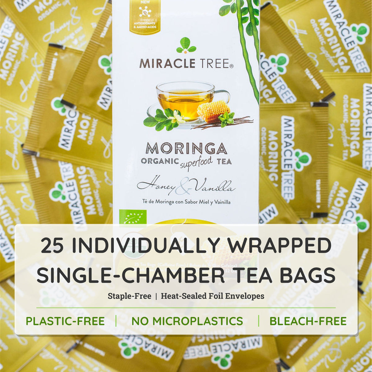 Organic Moringa Tea - Honey & Vanilla - Caffeine-Free Herbal Tea - Trending Wellness Store