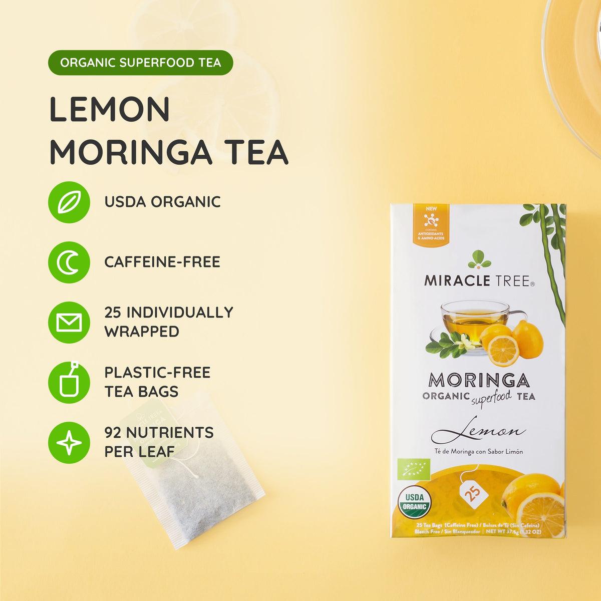 Organic Moringa Tea - Lemon - Caffeine-Free Herbal Tea - Trending Wellness Store