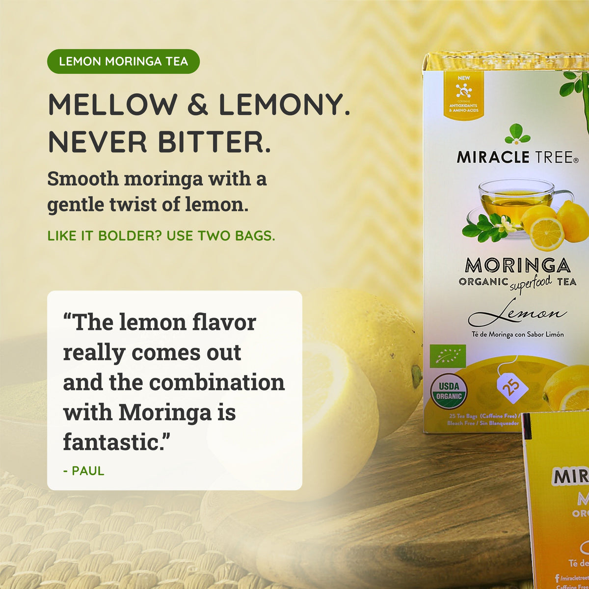 Organic Moringa Tea - Lemon - Caffeine-Free Herbal Tea - Trending Wellness Store