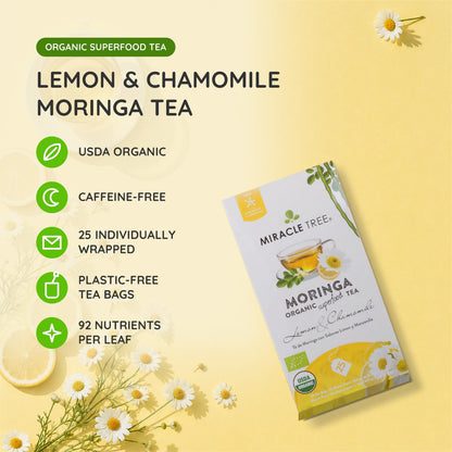 Organic Moringa Tea - Lemon & Chamomile - Caffeine-Free Herbal Tea - Trending Wellness Store