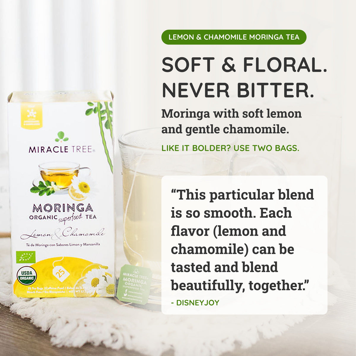 Organic Moringa Tea - Lemon & Chamomile - Caffeine-Free Herbal Tea - Trending Wellness Store