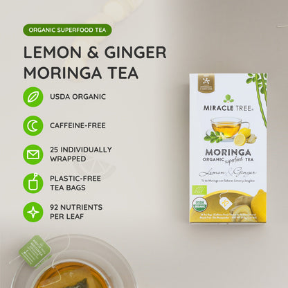 Organic Moringa Tea - Lemon & Ginger - Caffeine-Free Herbal Tea - Trending Wellness Store