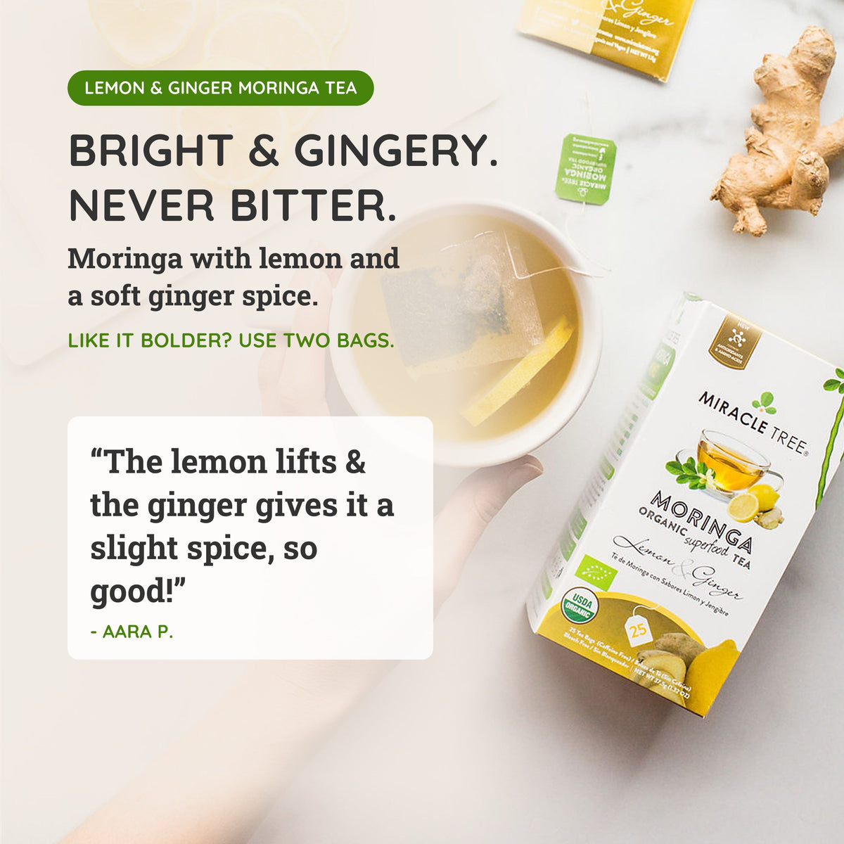 Organic Moringa Tea - Lemon & Ginger - Caffeine-Free Herbal Tea - Trending Wellness Store
