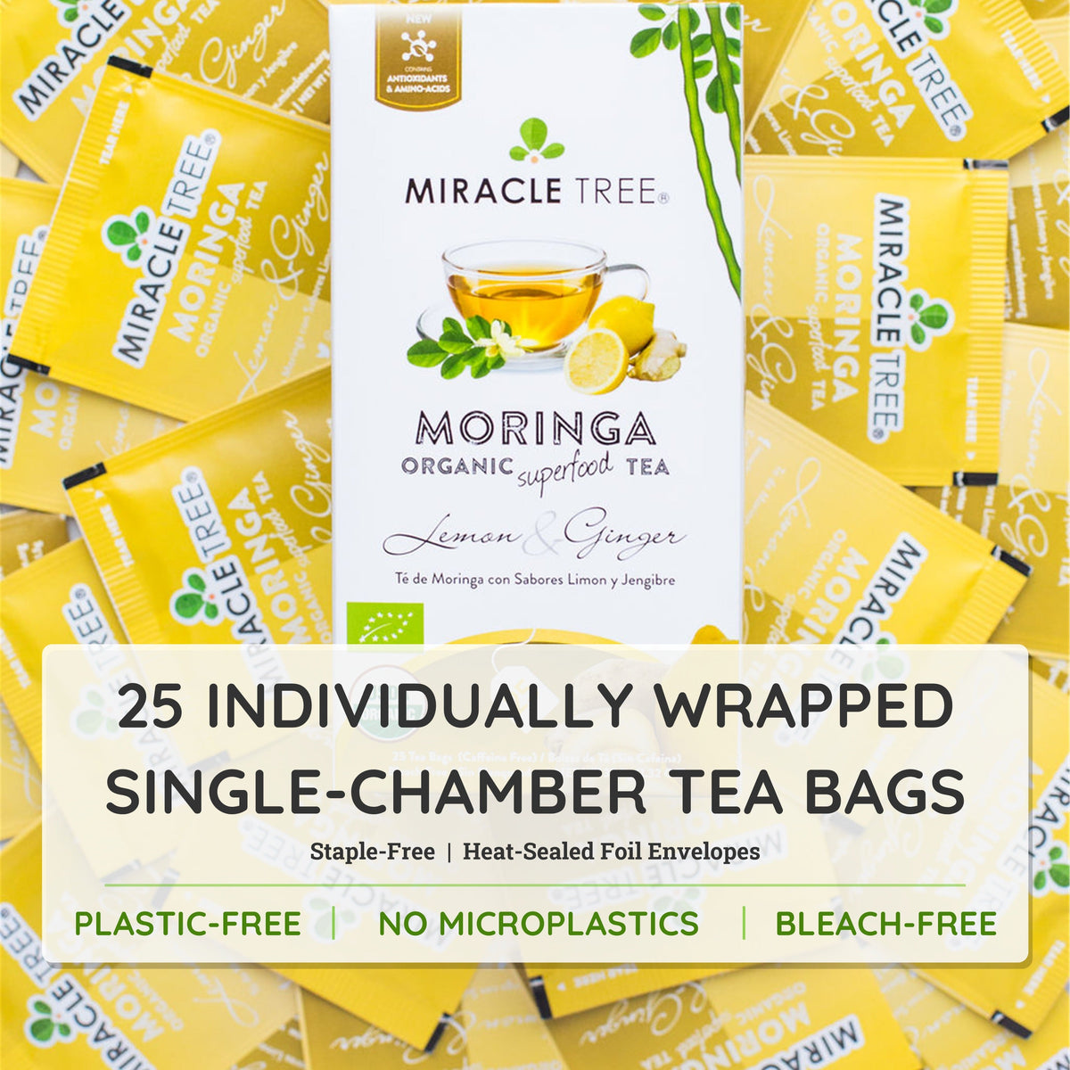 Organic Moringa Tea - Lemon & Ginger - Caffeine-Free Herbal Tea - Trending Wellness Store